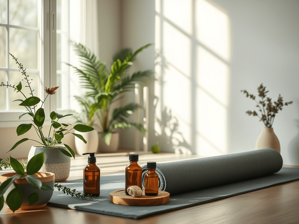 brown bottles and plants; depicting holistic wellness; wellness lifestyle