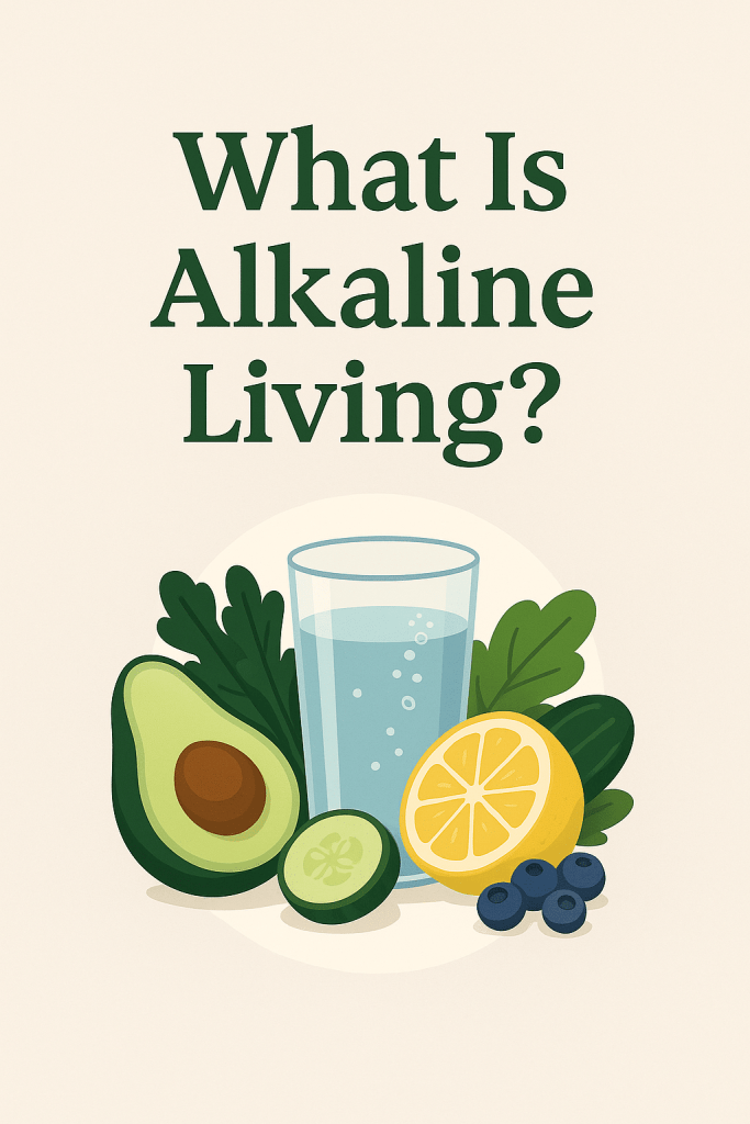 alkaline balance quote in soft earth tones, promoting mindful living, clean water, and healthy lifestyle choices