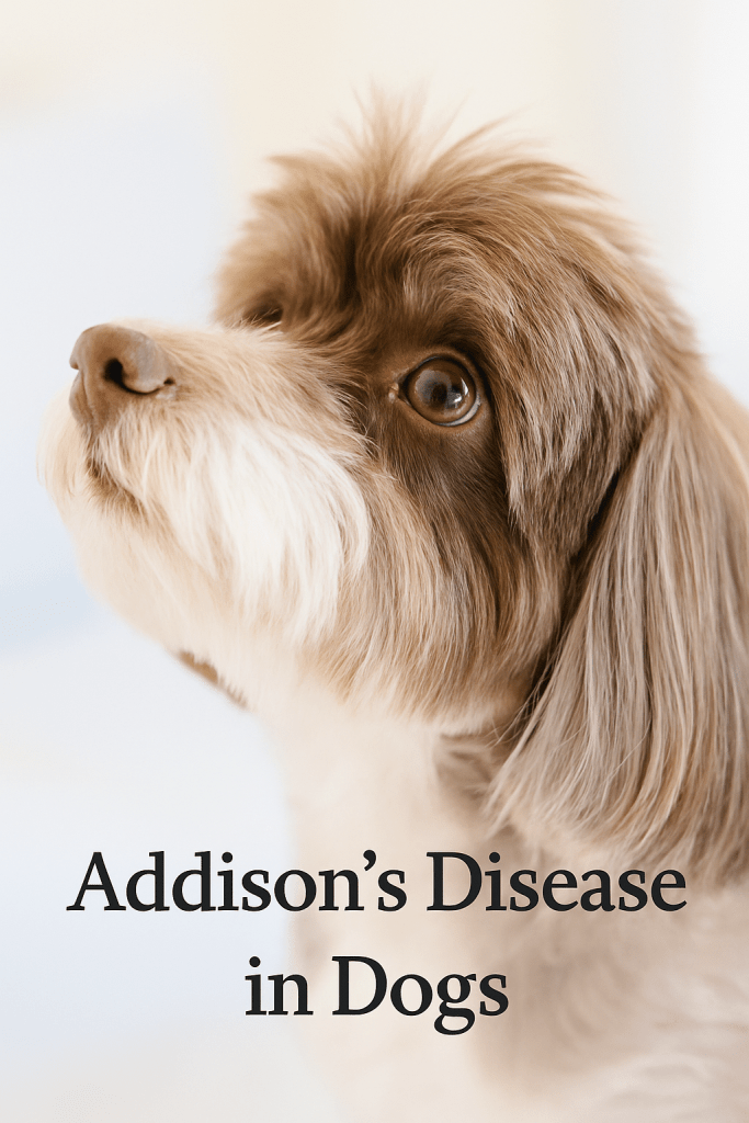 Havanese Dog Close-Up — Addison’s Disease Awareness Close-up of a chocolate and white Havanese dog, symbolizing love, resilience, and Addison’s Disease in dogs awareness in holistic pet wellness